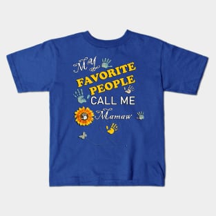 Grandmother Quote & Graphic Design Sunflower, Butterflies and Handprints Mamaw, Grandma Kids T-Shirt